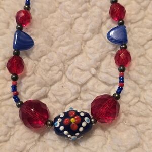 Elegant Blue and Red Beaded Necklace